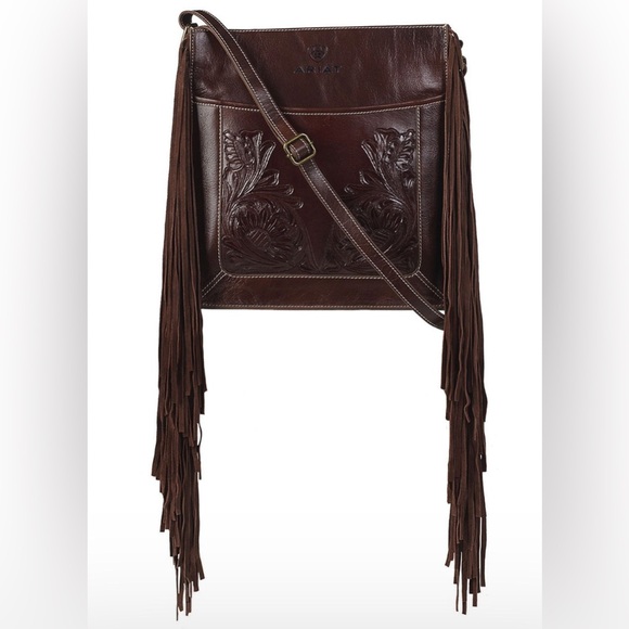 NWT Ariat Victoria Collection Messenger / Conceal Carry Bag Brown Leather Fringe - Picture 1 of 15